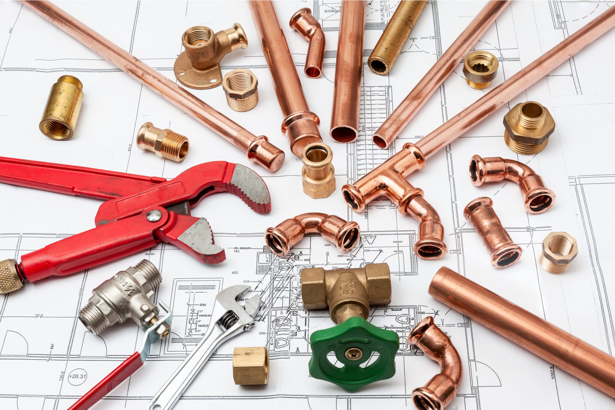 Copper pipe fittings and plumbing parts for Rockledge, Florida repairs