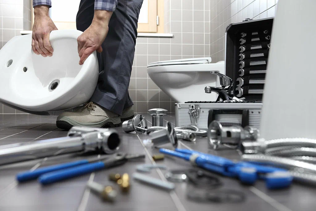 Plumbing tools prepared for a bathroom repair in Rockledge