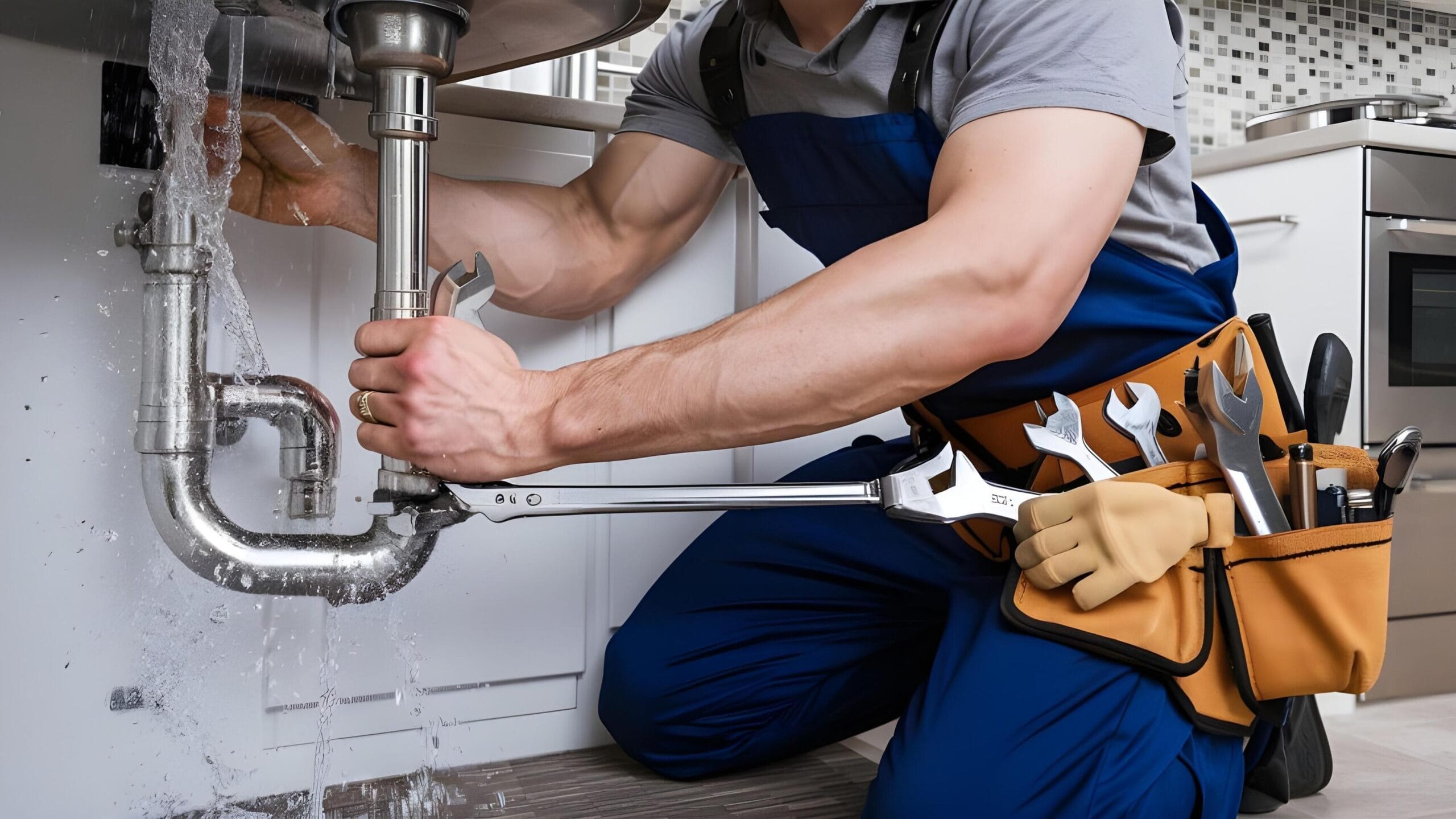Plumber tightening a residential plumbing pipe in Rockledge